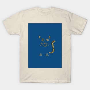 Cute gold cat on classic blue T-Shirt